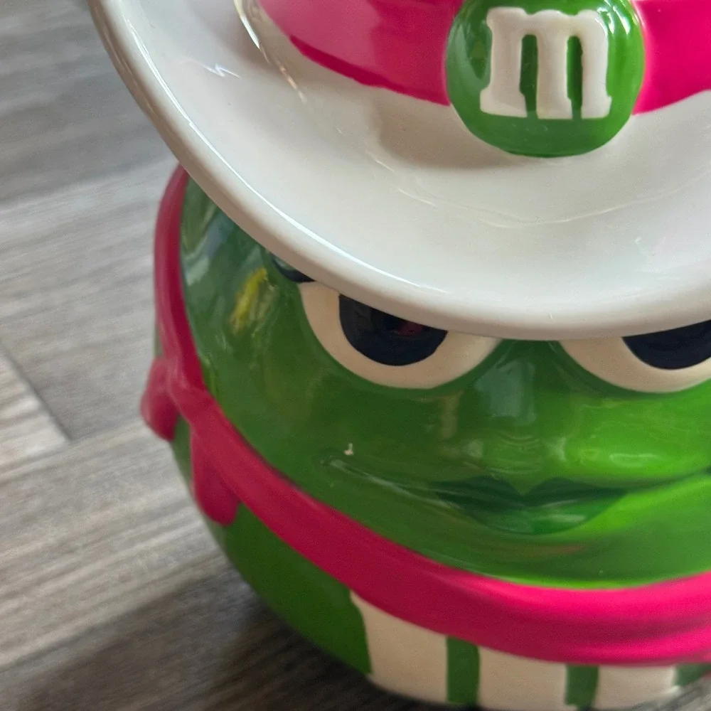M&M's Candy Jar Green Character Cowboy Hat Ceramic Green White Pink Galerie